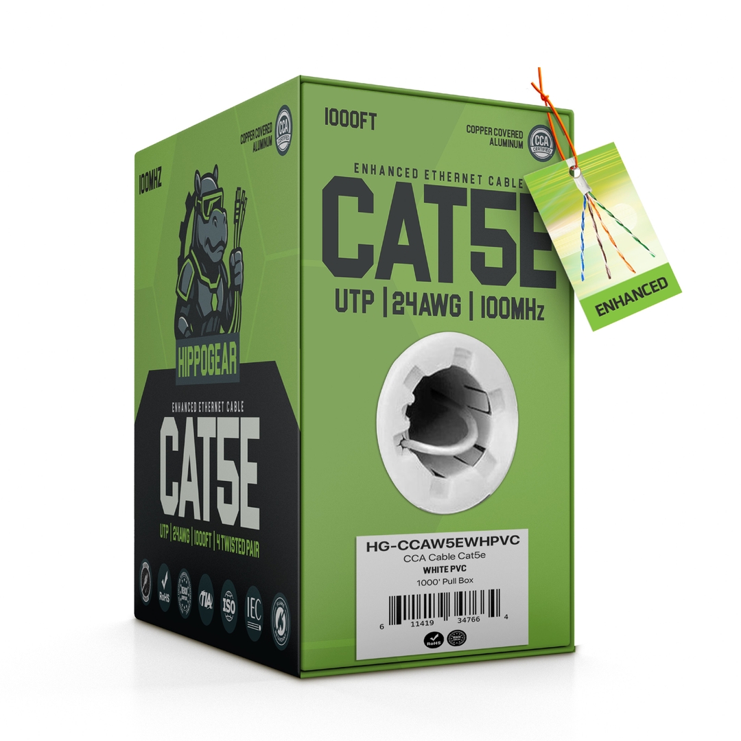 HIPPOGEAR - Cat5e CCA 24AWG White 1000' Pull Box
