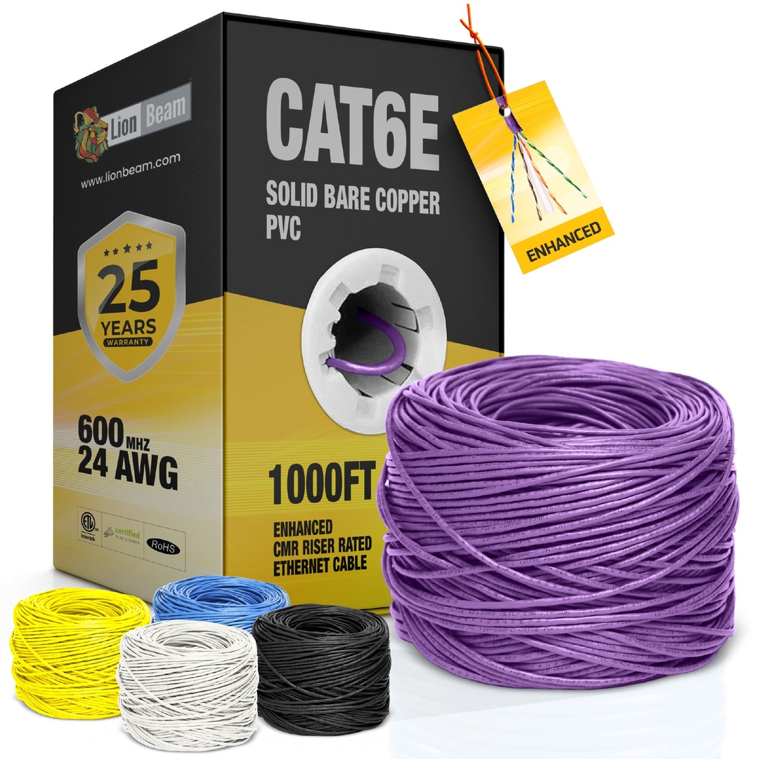 LIONBEAM - Cable Cat 6 CMR Purple 1000' Pull Box