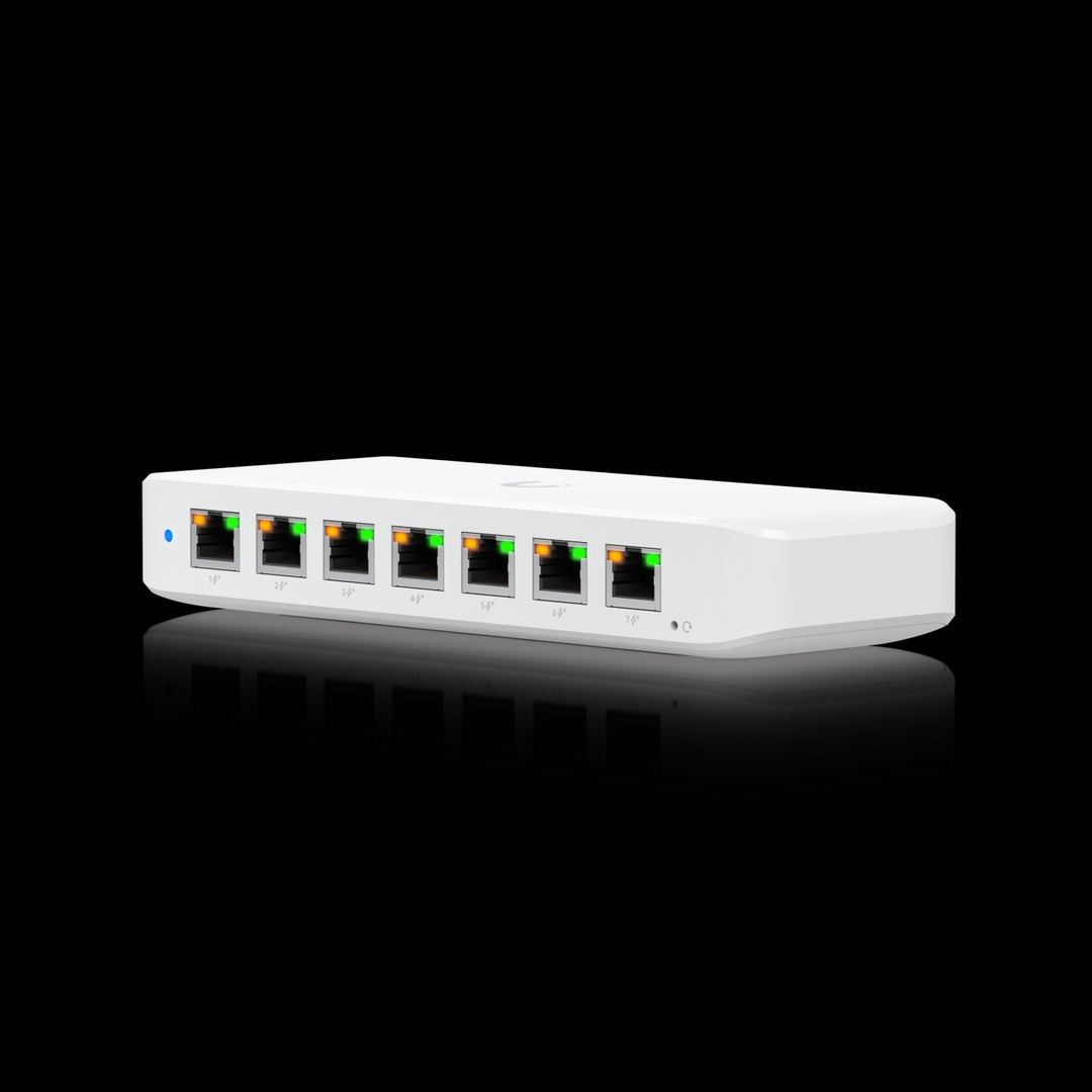 Ubiquiti - compact Layer 2 8-port GbE PoE switch with versatile mounting options.