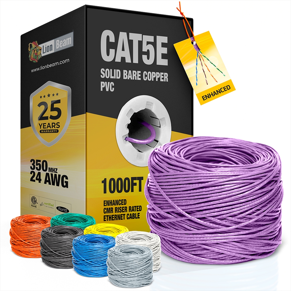 LIONBEAM - Cable Cat 5e CMR Purple 1000' Pull Box