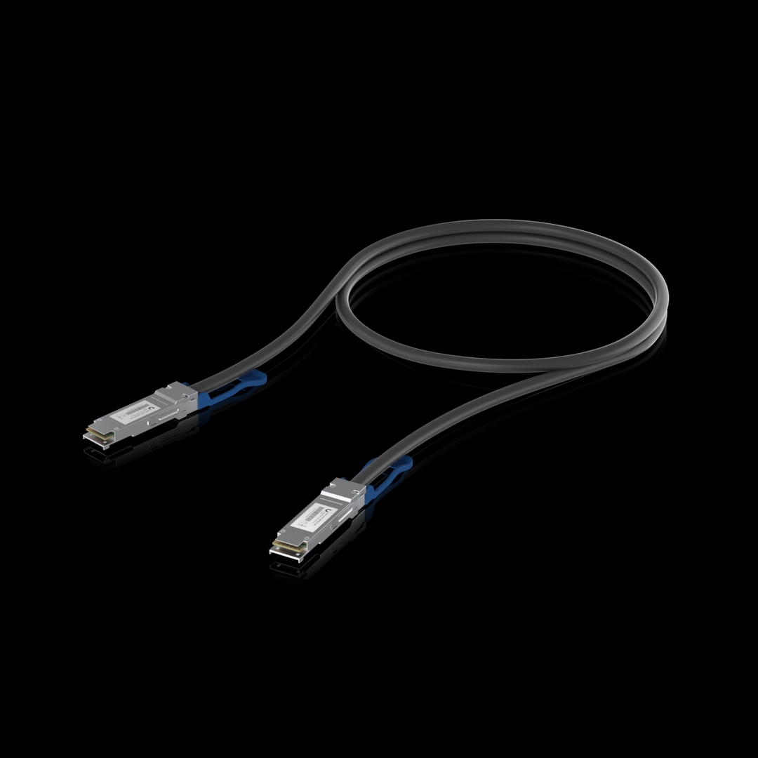 Ubiquiti - QSFP28 direct attach cable with a 100 Gbps max data rate.