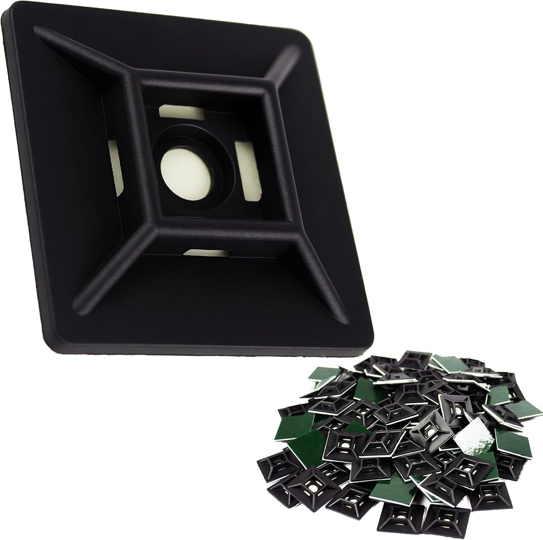 Tie Wraps Mount 1" Black With Adhesive 100pk