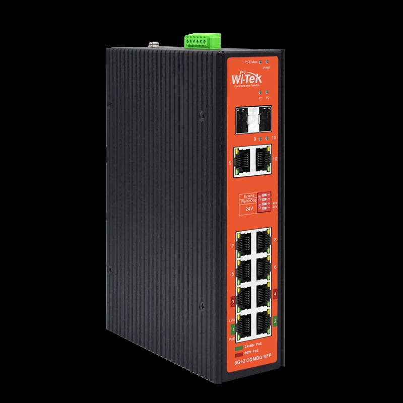 Wi-Tek - Switch 8 Ports Poe+ Gigabit 2 SFP L2 Industrial Managed With Cloud Control -40C<tilde>75C Power Supply Not Included