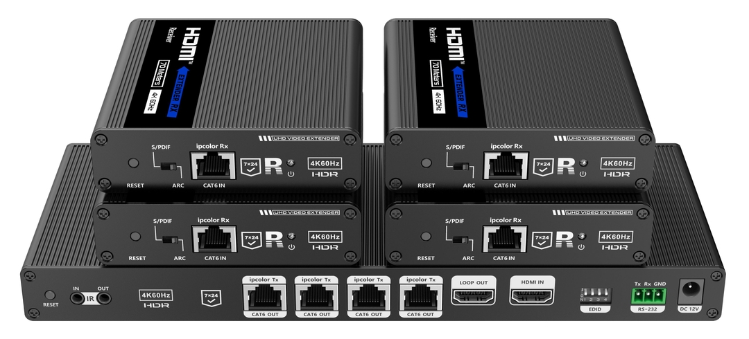 LIONBEAM - HDMI Extender 1X4 4K Cat 6 229FT IR Looping EDID Kit