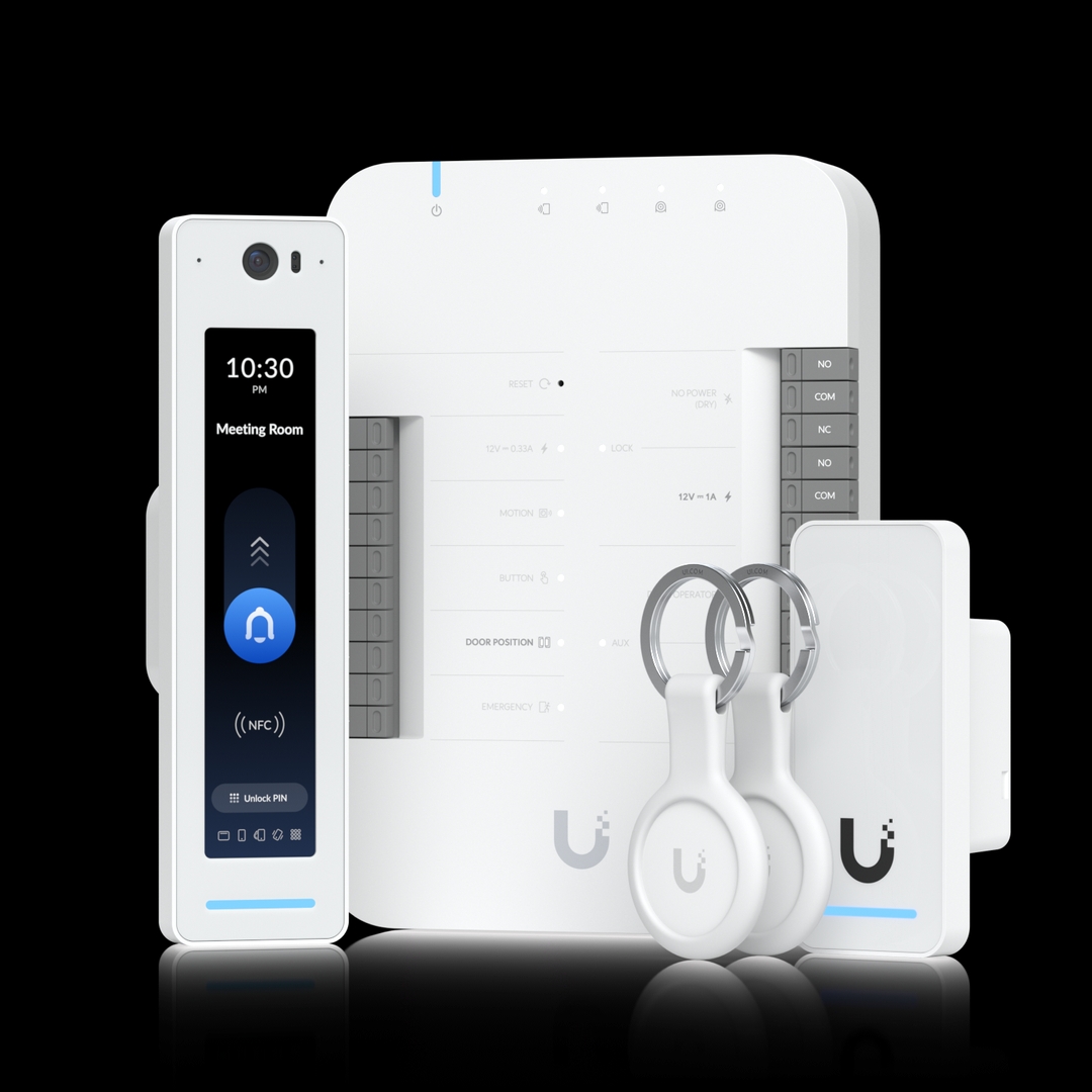 Ubiquiti - UniFi G2 Access Starter Kit Pro (1) UniFi Access Door Hub (1) Access Reader G2 Professional (1) Access Reader G2 for door exit or entrance for additional door (2) UniFi Access pocket key fob