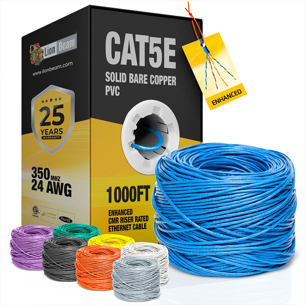 LIONBEAM - Cable Cat 5e CMR Blue 1000' Pull Box