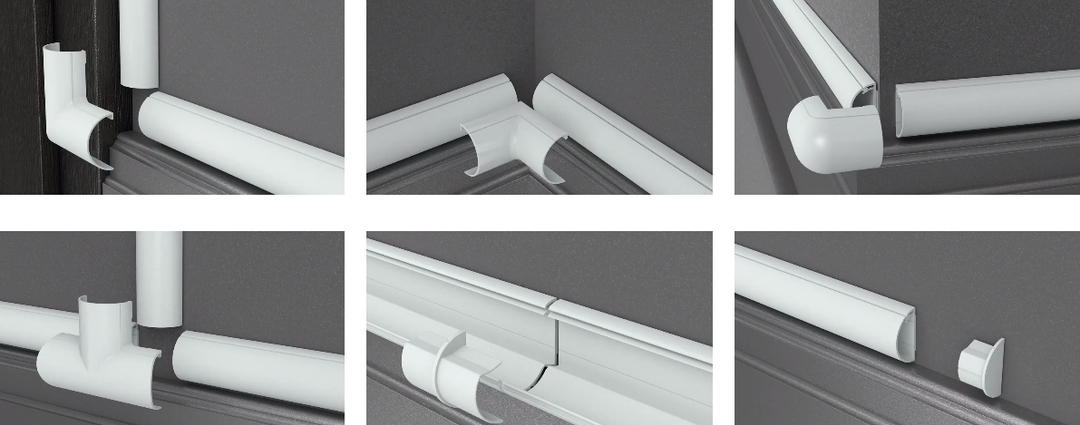 D-Line - Multipak For 1.18"X0.59" White 10pcs 1x Flat Bends 2x Internal Bends 2x External Bends 1x Equal Tees 2x Couplers 2x End caps Cap