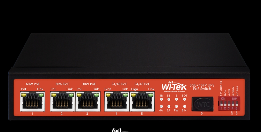 Wi-Tek - Switch 5 Ports PoE Gigabit 1 SFP Port Designed For Solar Power