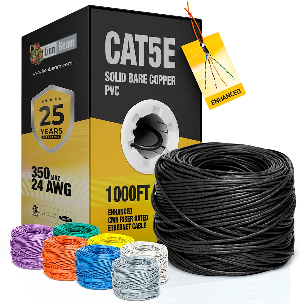 LIONBEAM - Cable Cat 5e CMR Black 1000' Pull Box