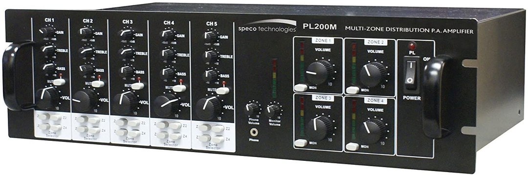 Speco - Amplifier/Mixer 160W 4 zone Mic/tel/Aux/PGM Inp 4 source
