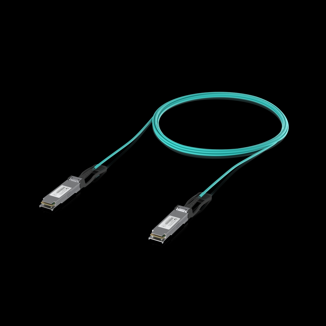 Ubiquiti - Long-range QSFP28 direct attach cable with a 100 Gbps max data rate.