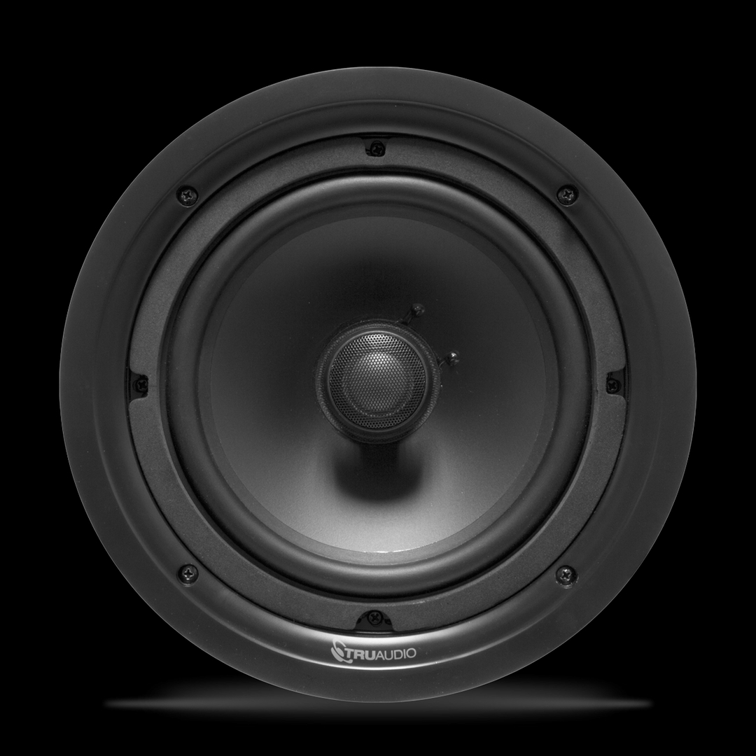 True Audio - Phantom Series, 2-way in-ceiling speaker, 8" injected poly woofer, 1" silk dome swivel tweeter, 5-90 watts, 8O. Sold each.