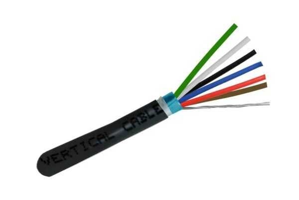 Vertical Cable - Shielded, 22AWG, 6 Conductor Stranded, Direct Burial, 500 ft. Pull Box, Black.