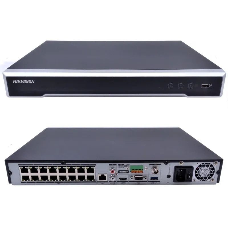 HIKVISION - NVR 16 Channel W/16 PoE 4TB Hard Drive 1U 2 SATA 4K 256Mbps in/256Mbps Out With AccuSense Analytics with 4tb Hard Drive