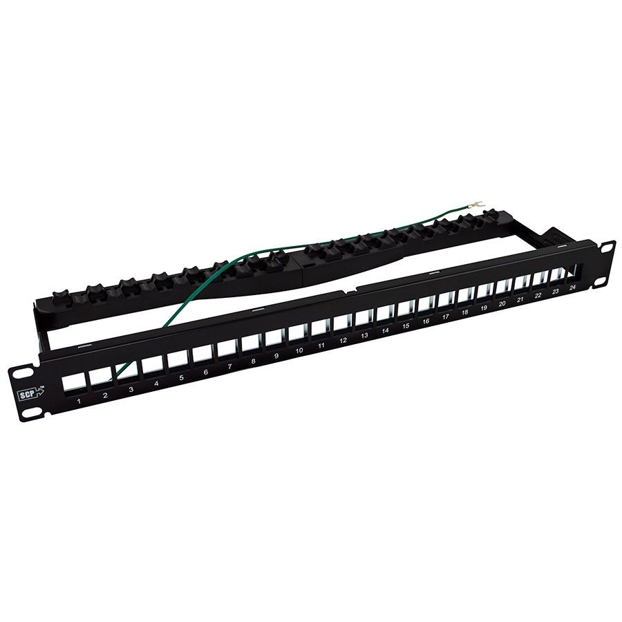 SCP - Patch Panel 24 PORT BLANK 10GBaseT SHIELDED FOR CAT6/6A/7A 1RU, WITH REAR CABLE MGT