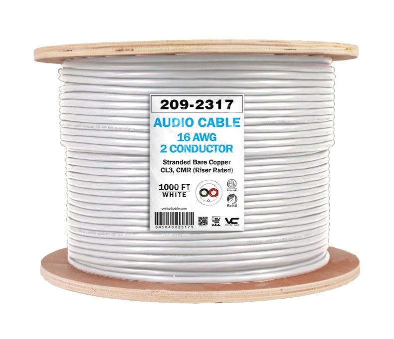 Vertical Cable - Cable 16/2 Stranded 1000' Reel White 65 Strand