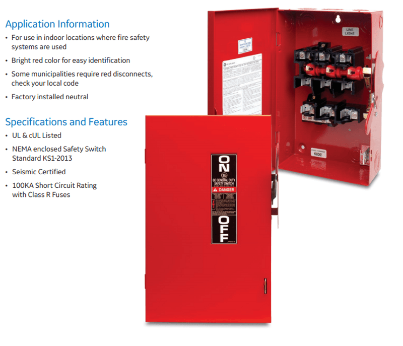 GE | Safety Switch Red Fusible 2 Pole 3 Wire 240V 50/60Hz