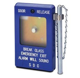 SDC - BREAK GLASS DOOR RELEASE DPDT 10A W/SIREN BLUE