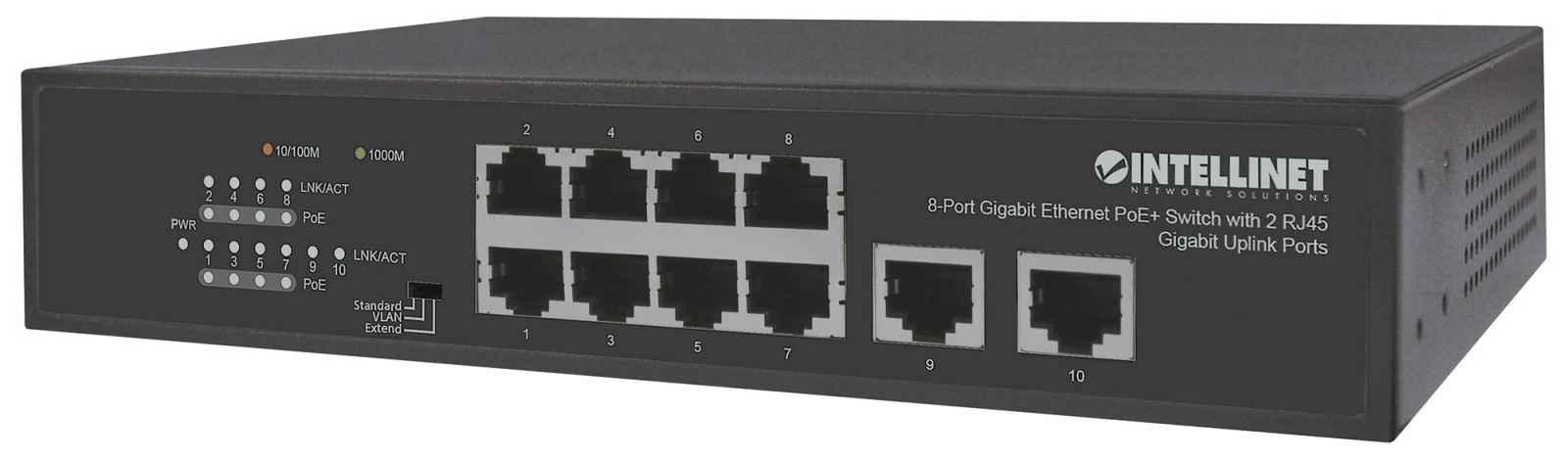 INTELLINET - Switch 8 Port Gigabit PoE+ 120 Watts (Extender Mode)