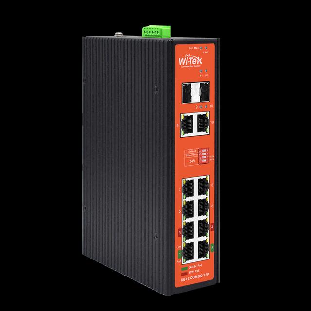 Wi-Tek - Switch 8 Ports Poe+ Gigabit 2 SFP L2 Industrial Managed With Cloud Control -40C<tilde>75C Power Supply Not Included