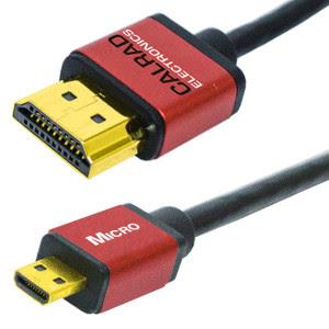 CALRAD | Ultra Slim HDMI Type A Male to HDMI Micro Type D Male High Speed Cable, 1080p, 6ft Long