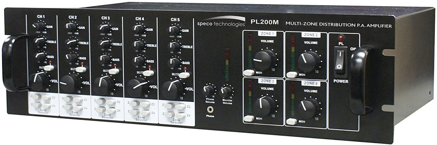 Speco - Amplifier/Mixer 160W 4 zone Mic/tel/Aux/PGM Inp 4 source