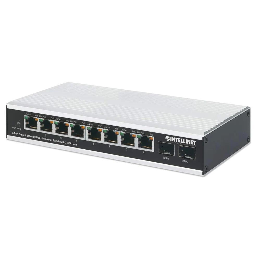 INTELLINET - Switch 8 Port Gigabit PoE+ Switch With 2 SFP Ports Industrial 240 Watt