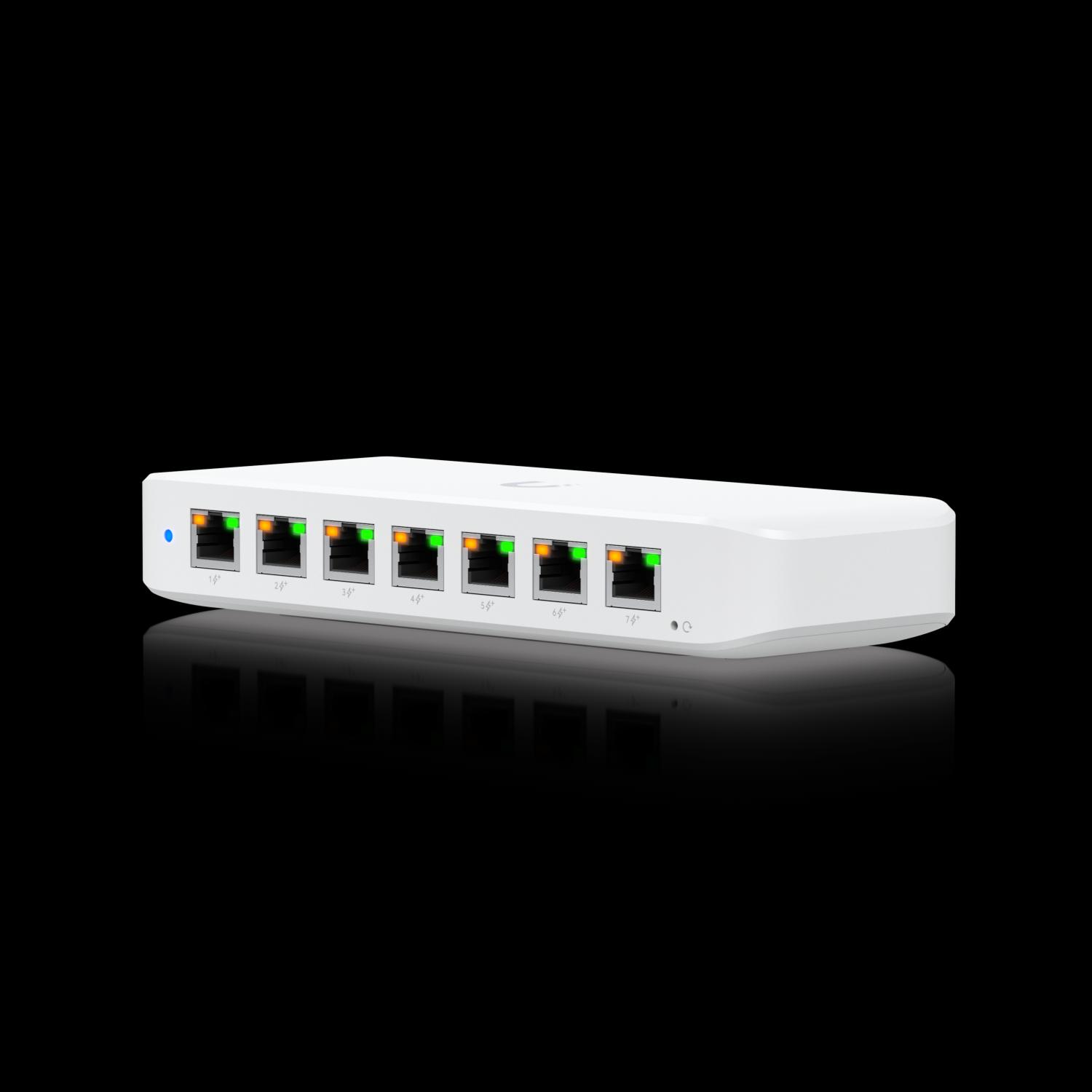 Ubiquiti - compact Layer 2 8-port GbE PoE switch with versatile mounting options.