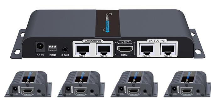 LIONBEAM - Balun HDMI 1X4 Cat 6 130 FT IR PoC