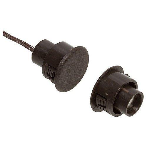 Nascom - Alarm Contact Recessed 3/4" Stubby Switch/Magnet Set for Steel/Wood Doors With Wire Leads, Brown