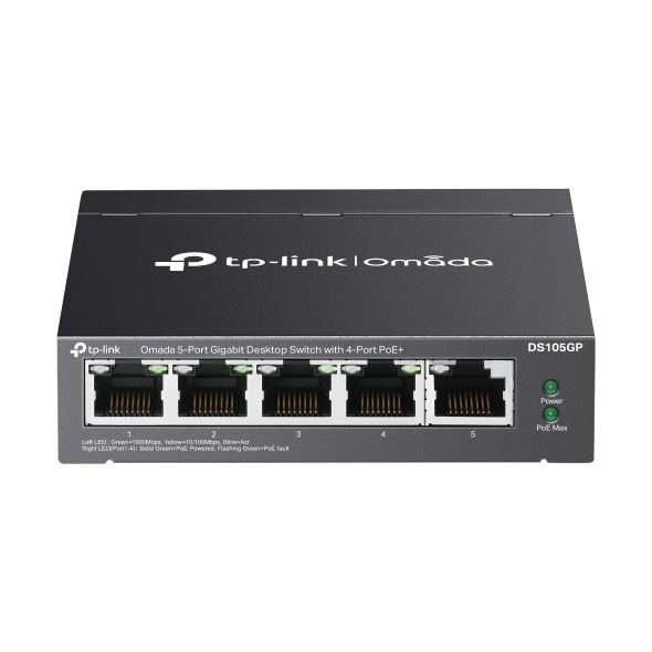 TP-LINK - Switch 5 Port Gigabit 4 PoE+ 65W Omada Up to 820ft data and power transmitting range under Extend Mode**