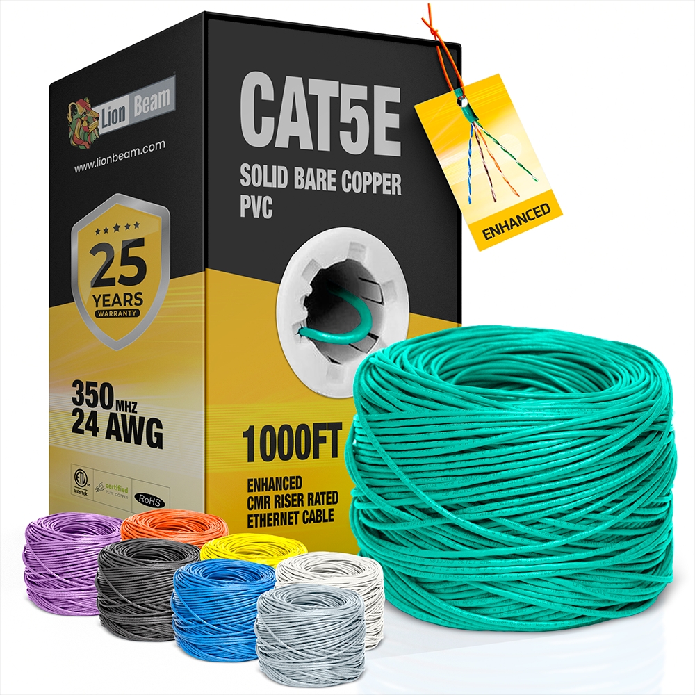 LIONBEAM - Cable Cat 5e CMR Green 1000' Pull Box