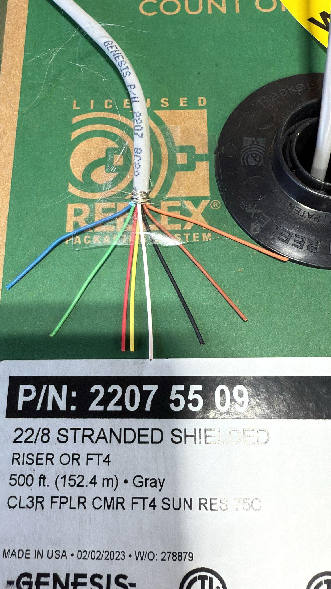 GENESIS CABLE - Cable 22/8 Stranded overall shielded Gray 500' Pull Box Riser Rated