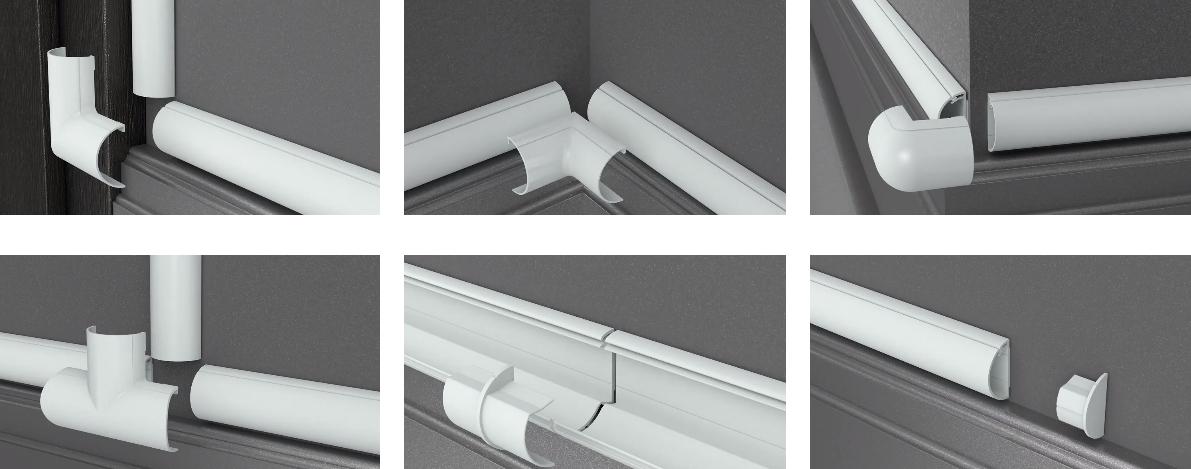 D-Line - Multipak For 1.18"X0.59" White 10pcs 1x Flat Bends 2x Internal Bends 2x External Bends 1x Equal Tees 2x Couplers 2x End caps Cap